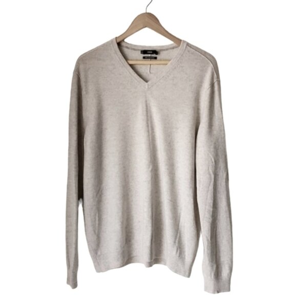 VINCE Cashmere Mens Sweater XL Oatmeal Heathered Cream Luxe V-neck - Picture 10 of 11
